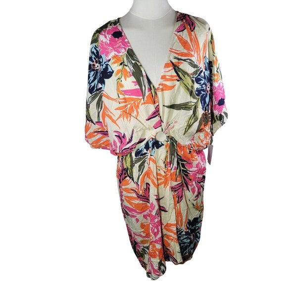 1. State Womens Floral Kimono Style Cover-Up Dress Lightweight Rayon Size L - Picture 1 of 10